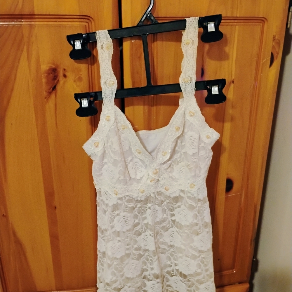 White Lace Tank Top With Sequins